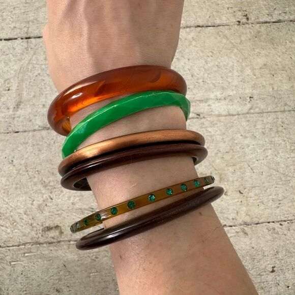 Vintage 60s Mix Material Bundle Of 6 Stack Bangles - Picture 1 of 8